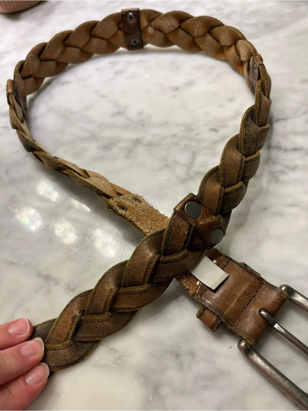 Fossil Braided Tan Leather Belt with Silver Buckle